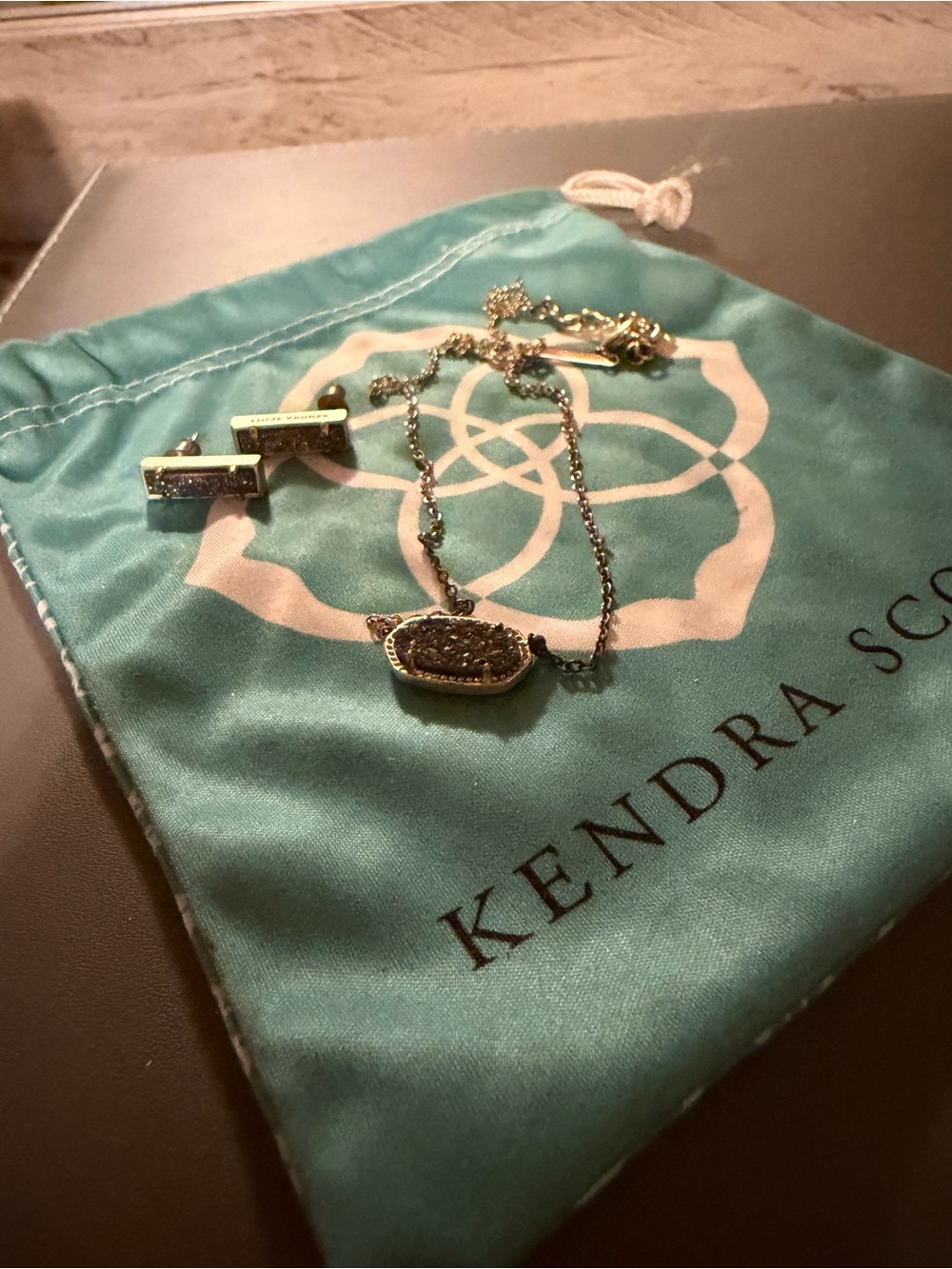 Kendra Scott Bundle- Elisa Druzy necklace in silver and druzy bar earrings